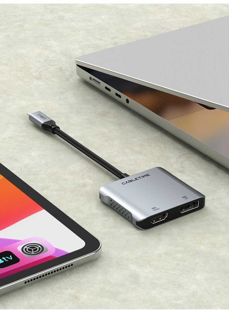 كابل تايم موزع USB-C بدقة 8K إلى HDMI+DP، يدعم تقنية MST - Image 2